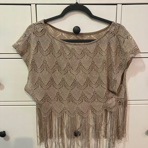Rose Sparkle Crop Top with Fringe M/L